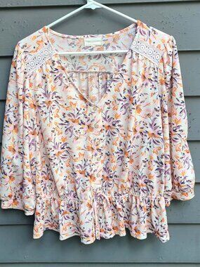 Melloday Cream Orange Brown Blouse size Medium